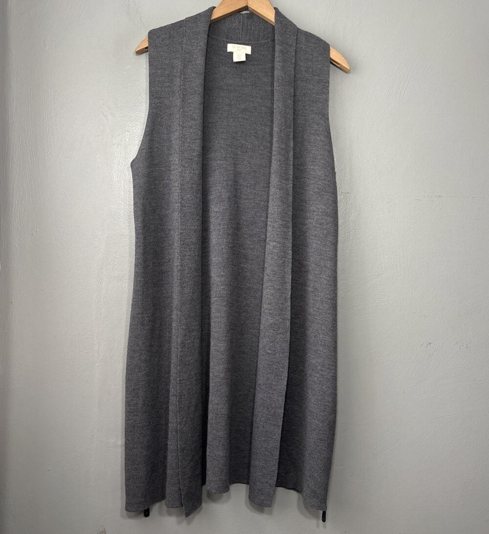 St Tropez West Cardigan Vest Size Large Gray Sleeveless Side Zip Merino Wool